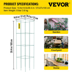 Tomato Cages, 14.6" x 14.6" x 39.4", 3 Packs Tomato Cages for Garden, Square Plant Support Cages Heavy Duty, Green PVC-Coated Steel Tomato Towers for Climbing Vegetables, Plants, Flowers, Fruits