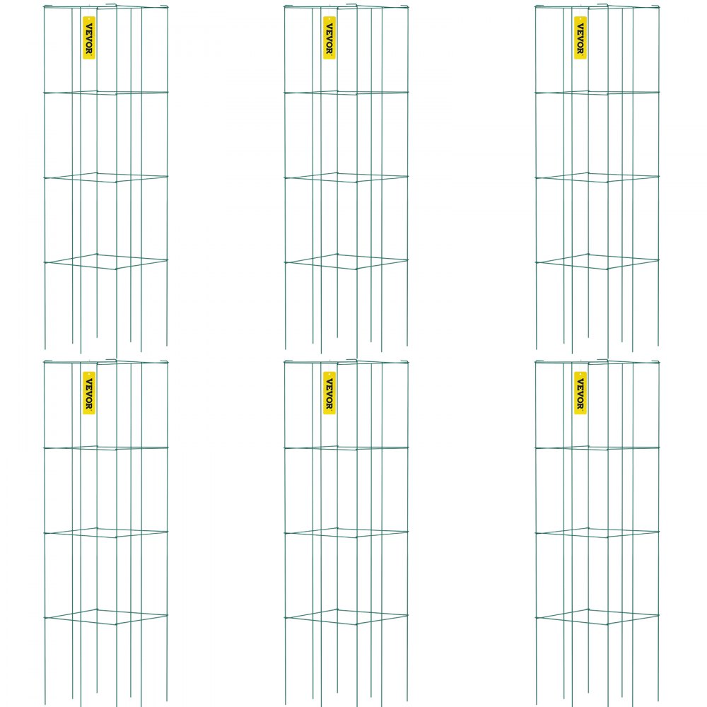 Tomato Cages, 14.6" x 14.6" x 39.4", 6 Packs Square Plant Support Cages, Green PVC-Coated Steel Tomato Towers for Climbing Vegetables, Plants, Flowers, Fruits