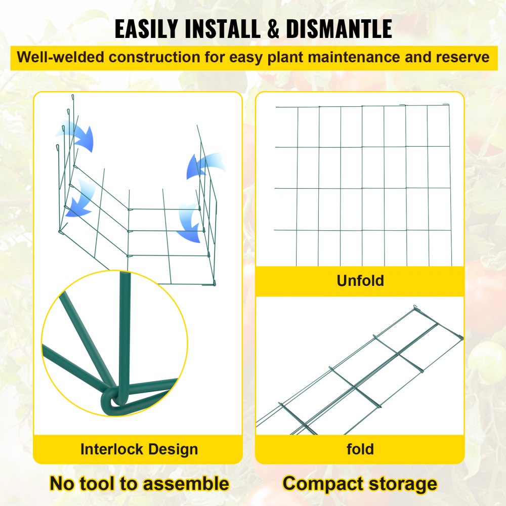 Tomato Cages, 11.8" x 11.8" x 46.1", 10 Packs Square Plant Support Cages, Green PVC-Coated Steel Tomato Towers for Climbing Vegetables, Plants, Flowers, Fruits