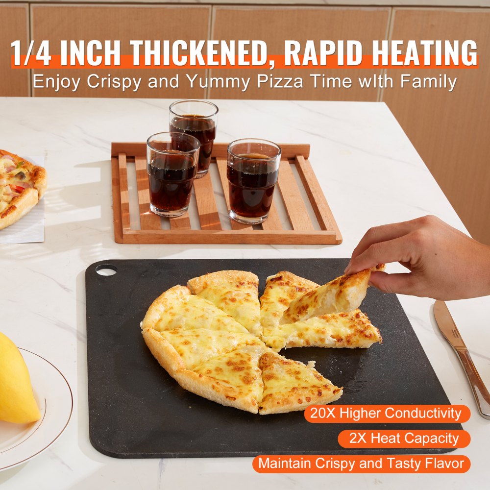 14-inch pre-seasoned carbon steel pizza steel with a smooth, rust-free surface.