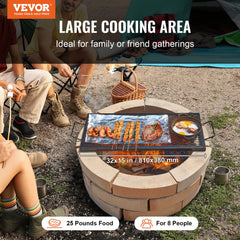 X-Marks Fire Pit Grill Grate, Rectangle Cooking Grate, Heavy Duty Steel Campfire BBQ Grill Grid with Handle & Support X Wire, Portable Camping Cookware for Outside Party Gathering, 32 Inch Black
