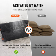 Six water-activated flood barriers, each 2ft x 1ft, designed for home flood protection.
