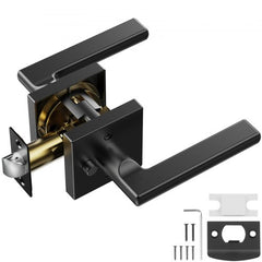 Privacy Door Handle, 1 Pack Matte Black Door Lever, Left or Right Handing Reversible Lever with Keyless Lock, 45° Rotation to Open, Square Interior Door Handles for Bedroom and Bathroom Doors