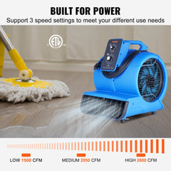 Bostome 1/2 HP Floor Blower with three speeds and adjustable angles for airflow direction.