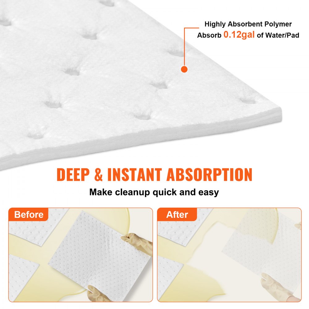 Spill Absorbent Pads, Oil Absorbing Mat Absorbs up 20 Gal, 15" L x20" W Polypropylene Absorbent Pad for Oil Only, Oil Spill Mats Pack of 100