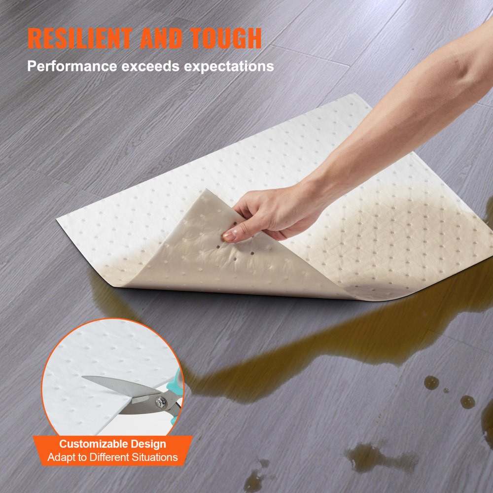 Spill Absorbent Pads, Oil Absorbing Mat Absorbs up 20 Gal, 15" L x20" W Polypropylene Absorbent Pad for Oil Only, Oil Spill Mats Pack of 100