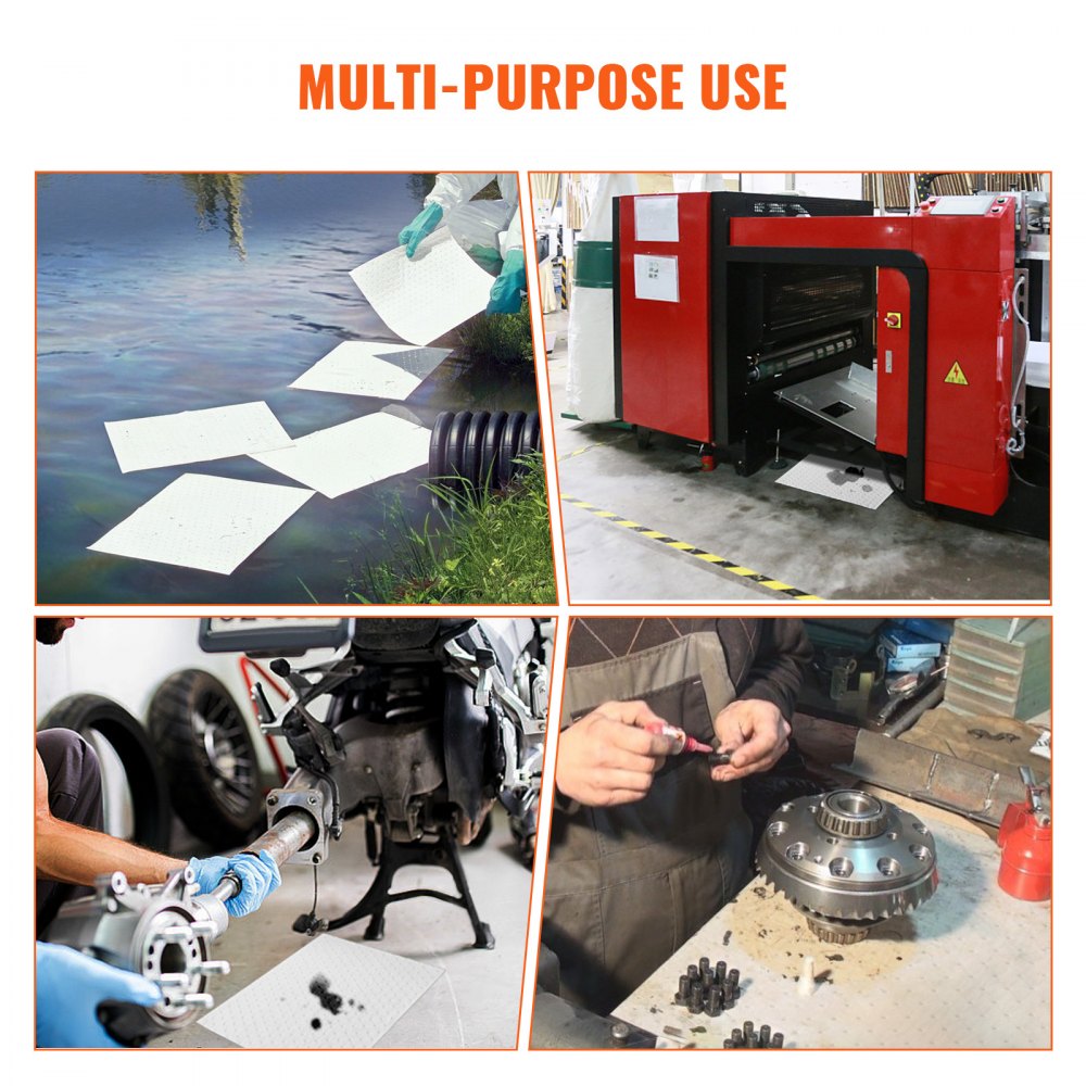 Spill Absorbent Pads, Oil Absorbing Mat Absorbs up 20 Gal, 15" L x20" W Polypropylene Absorbent Pad for Oil Only, Oil Spill Mats Pack of 100