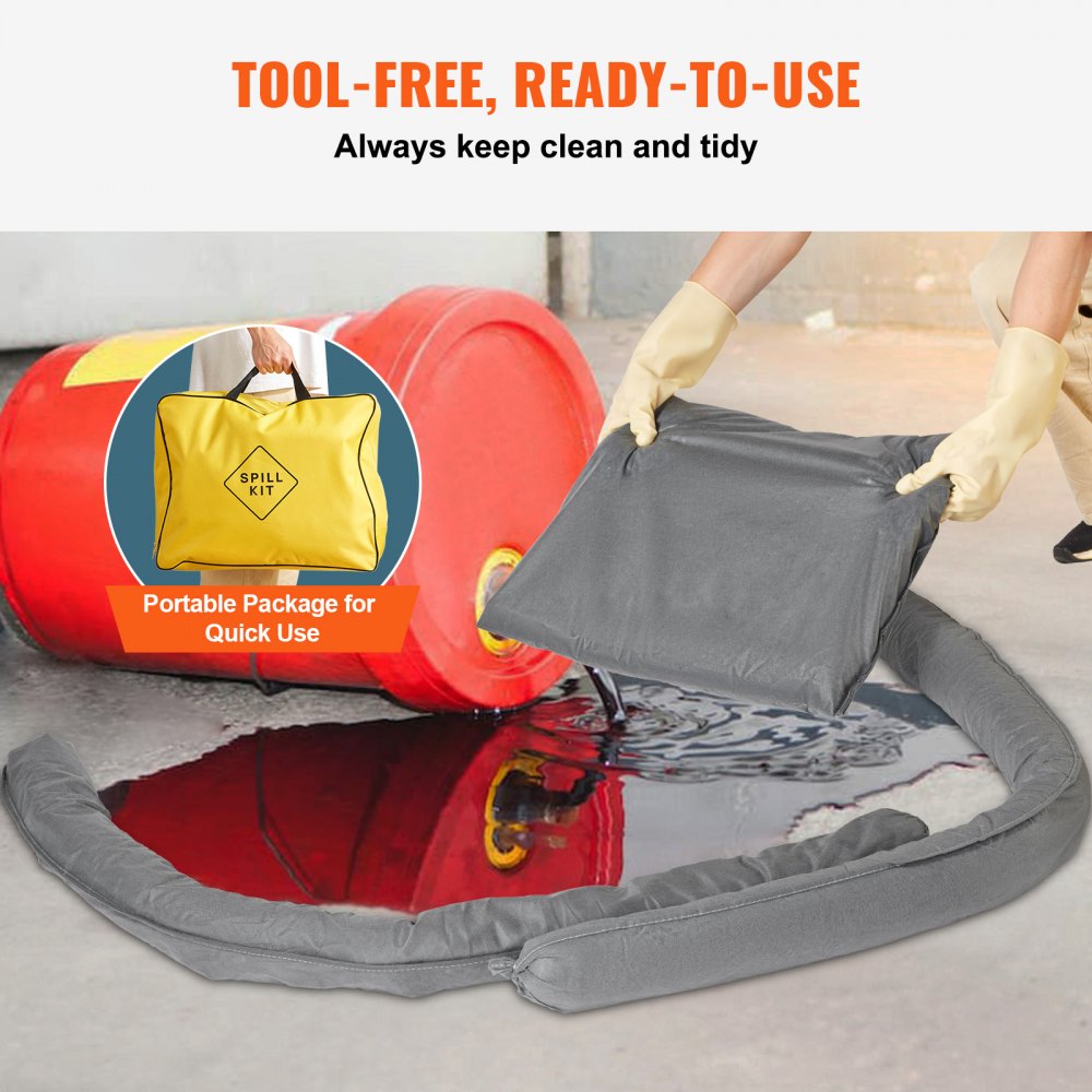 Universal Spill Kit, Spill Control Supplies 43 pcs, Includes 30 Universal Sorbent Pads, 2 Universal Sorbent Socks 3"x4`, 2 Disposal Pillows, Rubber Gloves, and Bag