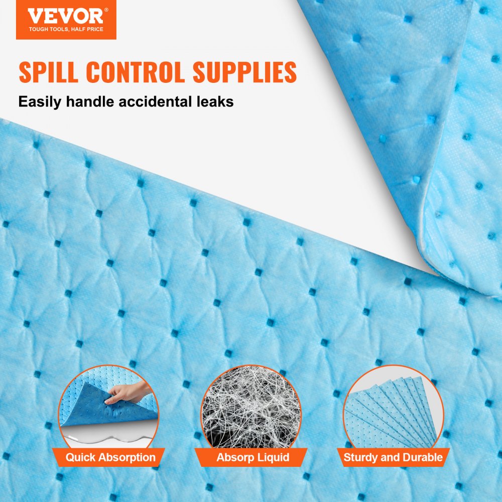 Spill Absorbent Pads, Water Absorbing Mat Pad in Dispenser Box, 6 Gal Capacity, 15" L x19" W Polypropylene Absorbent Pad for Water, 30 pcs per Box
