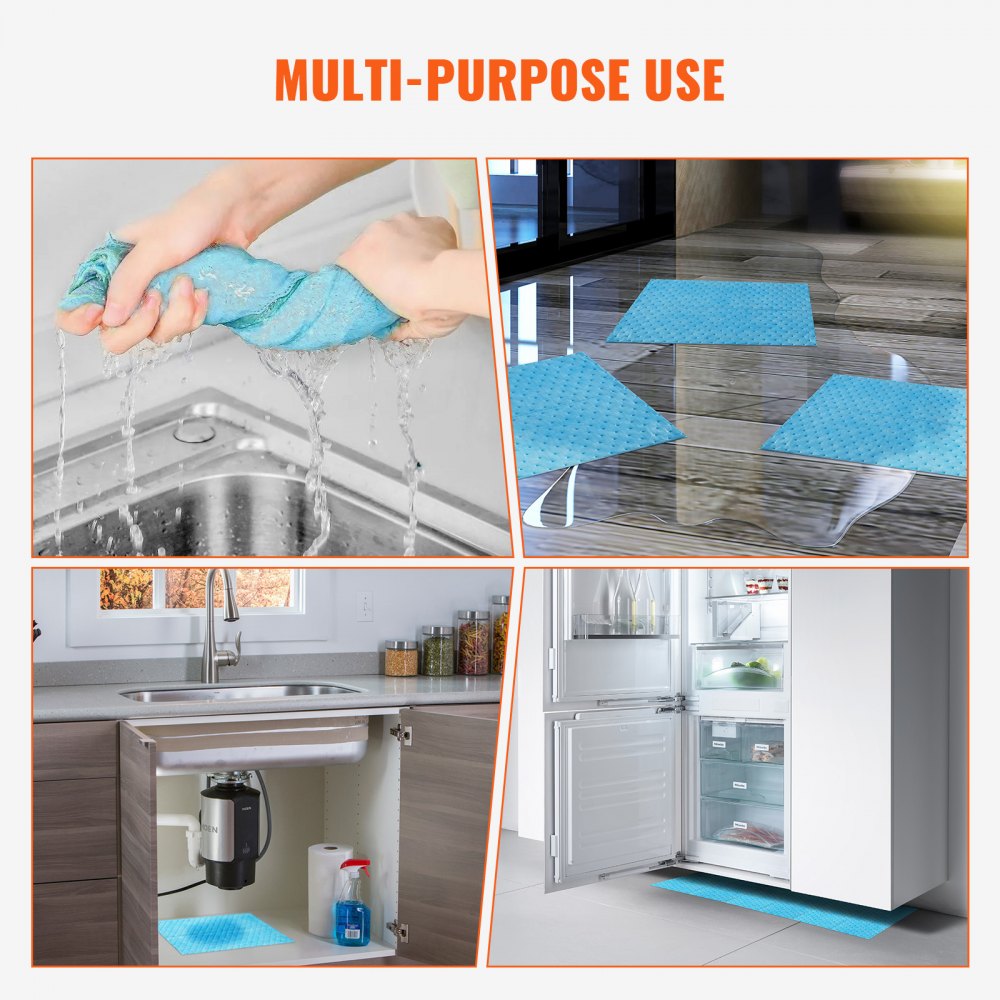 Spill Absorbent Pads, Water Absorbing Mat Pad in Dispenser Box, 6 Gal Capacity, 15" L x19" W Polypropylene Absorbent Pad for Water, 30 pcs per Box