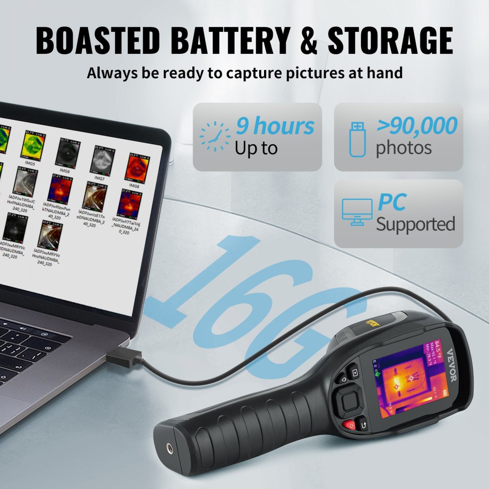 Thermal Imaging Camera, 240x180 IR Resolution (43200 Pixels), 20Hz Refresh Rate Infrared Camera with -4℉~662℉ Temperature Range, 16G Built-in SD Card, and Rechargeable Li-ion Battery