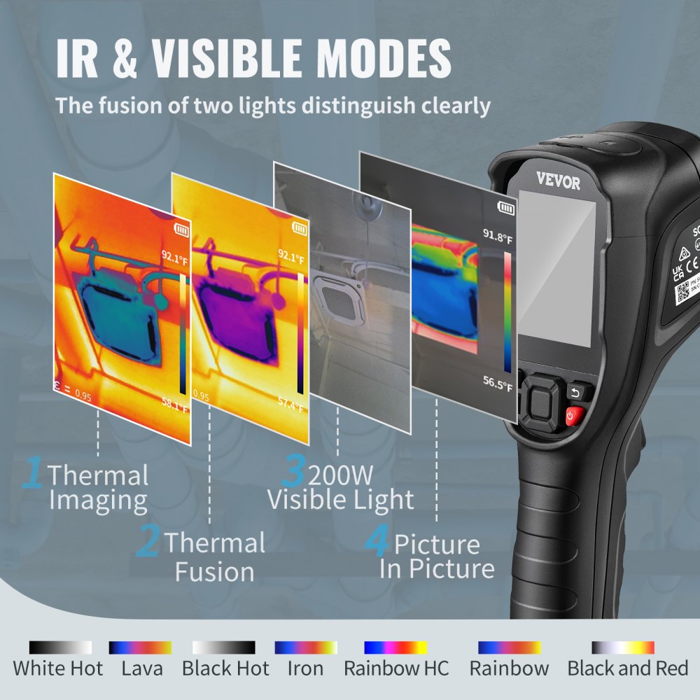 Thermal Imaging Camera, 240x180 IR Resolution with 2MP Visual Camera, 20Hz Refresh Rate Infrared Camera with -4℉~1022℉ Temperature Range, 64G Built-in SD Card and Rechargeable Li-ion Battery
