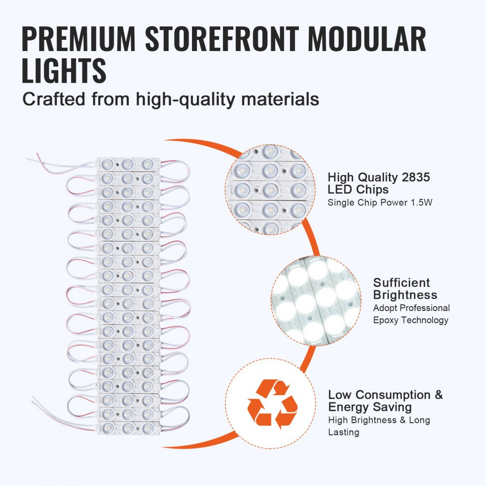 200PCS LED Storefront Lights, 103 ft DC 12V, LED Module Lights, 2835 SMD 3-LED 1.5W Window Lights with Tape Adhesive Backside, for Business Store Window Advertising Letter Signs, IP68 Waterproof