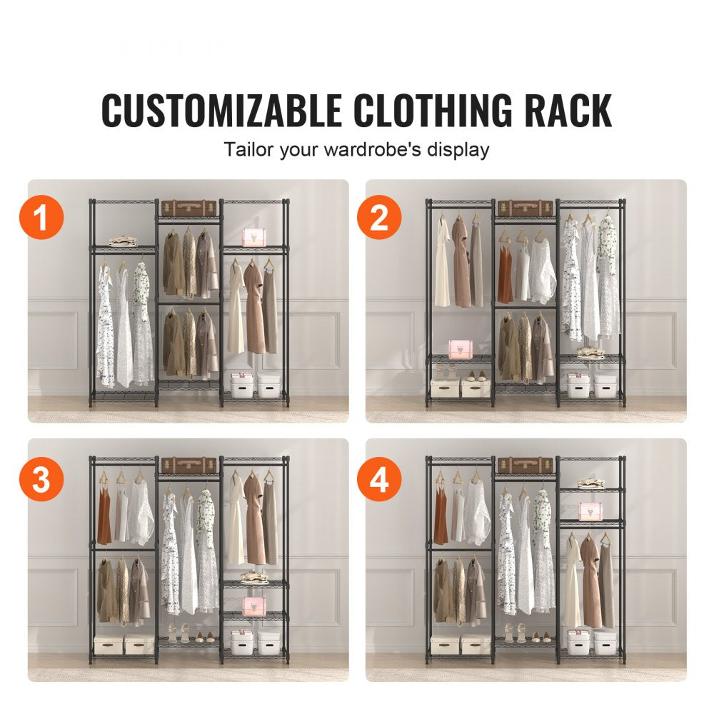 Heavy Duty Clothes Rack, Rolling Clothing Garment Rack with 4 Hang Rods & 8 Storage Tiers, Adjustable Custom Closet Rack, Freestanding Wardrobe for Hanging Clothes, 800 lbs Load Capacity