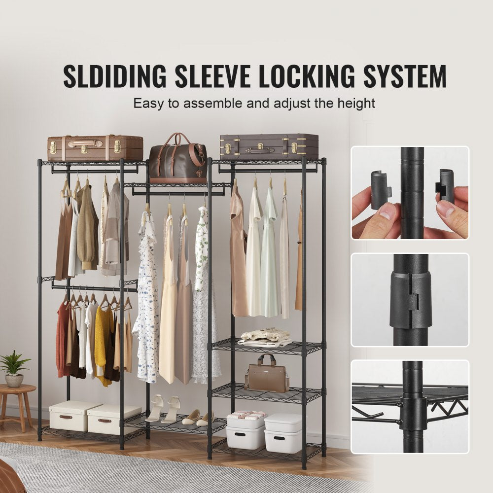 Heavy Duty Clothes Rack, Rolling Clothing Garment Rack with 4 Hang Rods & 8 Storage Tiers, Adjustable Custom Closet Rack, Freestanding Wardrobe for Hanging Clothes, 800 lbs Load Capacity