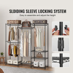 Heavy Duty Clothes Rack, Rolling Clothing Garment Rack with 4 Hang Rods & 8 Storage Tiers, Adjustable Custom Closet Rack, Freestanding Wardrobe for Hanging Clothes, 800 lbs Load Capacity