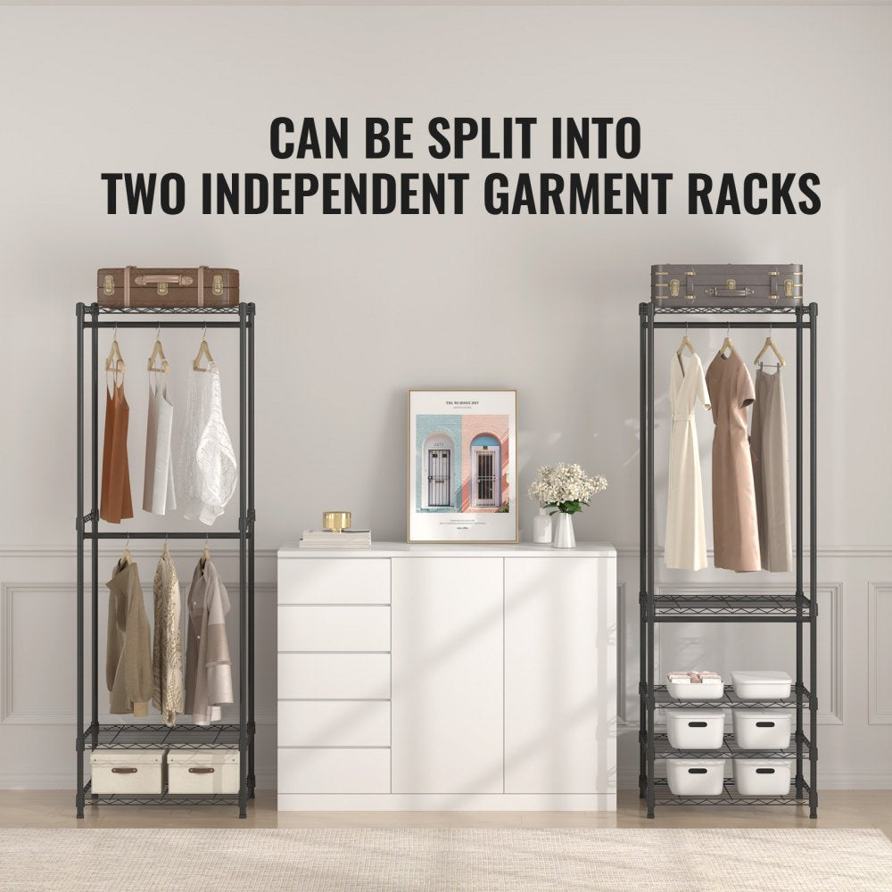 Heavy Duty Clothes Rack, Rolling Clothing Garment Rack with 4 Hang Rods & 8 Storage Tiers, Adjustable Custom Closet Rack, Freestanding Wardrobe for Hanging Clothes, 800 lbs Load Capacity