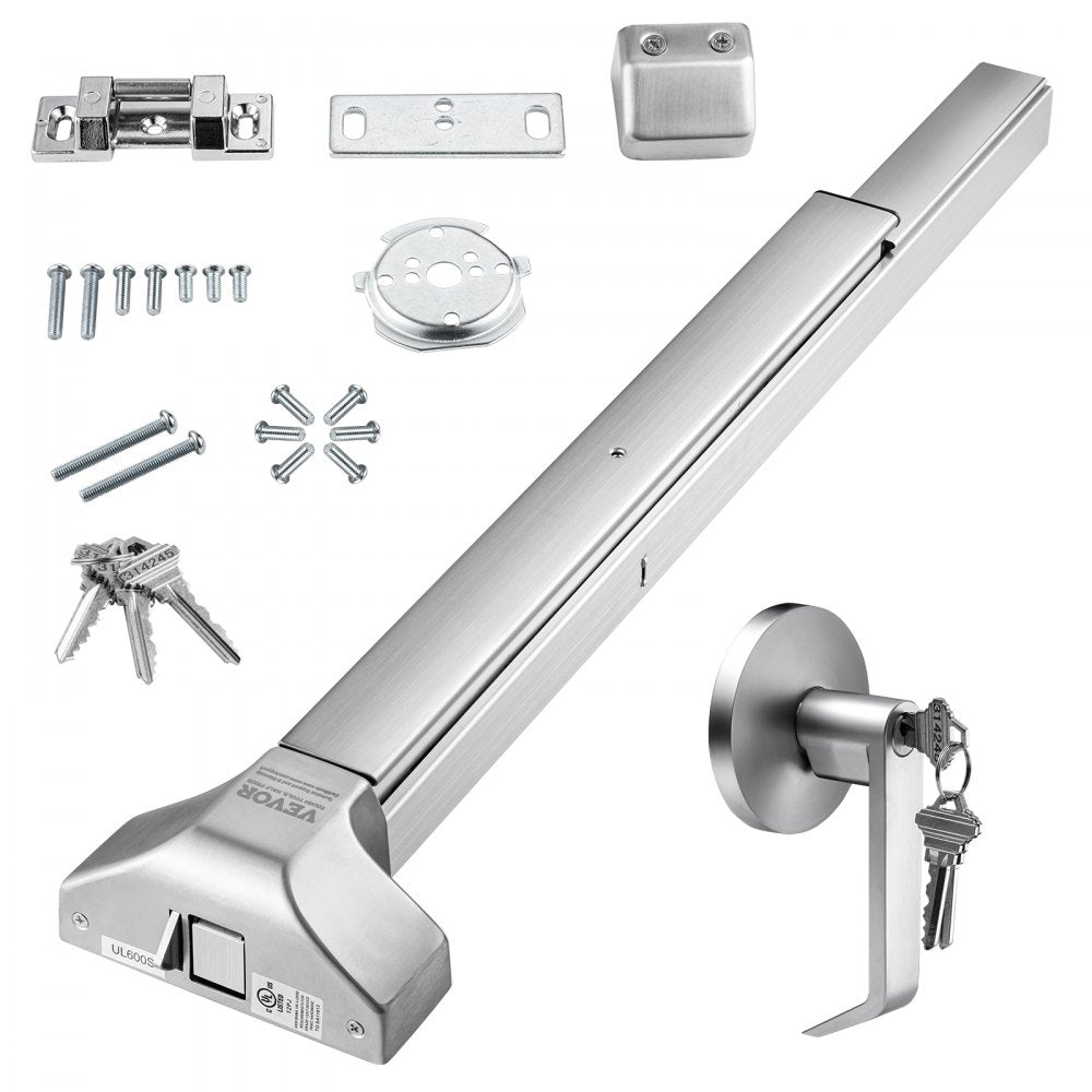 Door Push Bar Panic Exit Device, 31” Stainless Steel Commercial Emergency Exit Door Push Bar with Exterior Lever and 3 Keys, Emergency Exit Door Hardware for 30"-36" Metal Wood Door