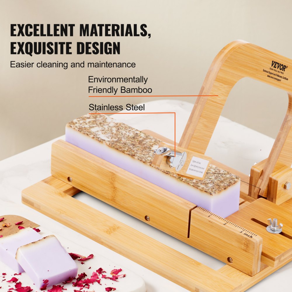 Soap Cutter, 0-2 inch Adjustable Thickness, Bamboo Soap Slicer With Adjustable Stainless Steel Wire, Multi Handmade Soap Wire Cutter for Loaf, Candles, Cheese, Butter, DIY Making Cutting Tool