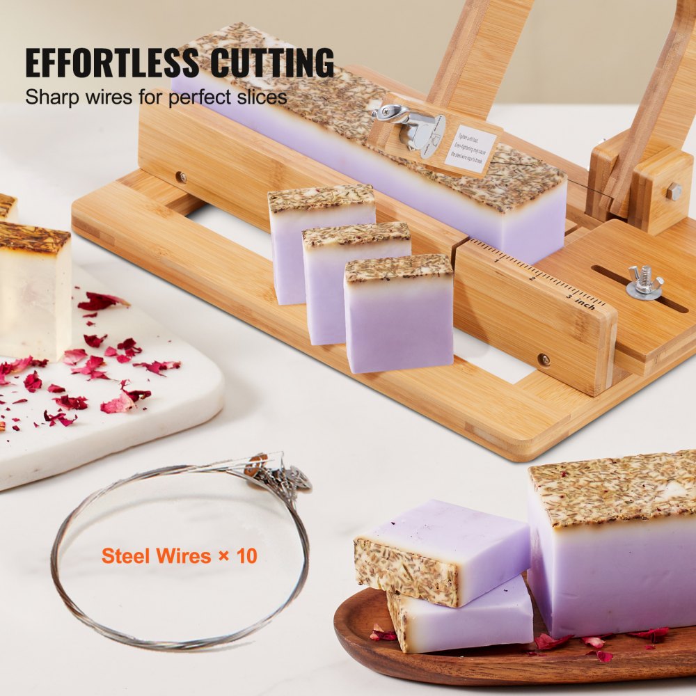 Soap Cutter, 0-2 inch Adjustable Thickness, Bamboo Soap Slicer With Adjustable Stainless Steel Wire, Multi Handmade Soap Wire Cutter for Loaf, Candles, Cheese, Butter, DIY Making Cutting Tool