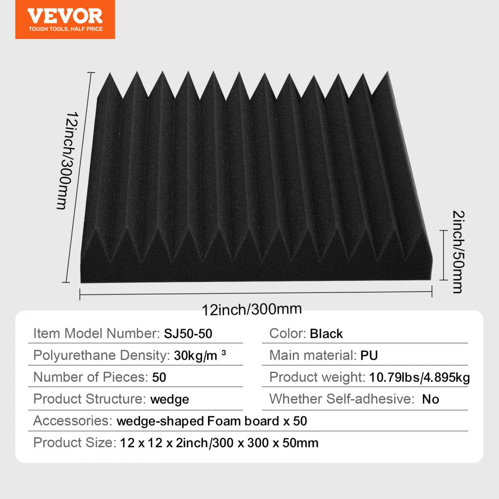 Bostome Acoustic Foam Panels in a 50 pack, 12x12x2 inches, designed for sound absorption.