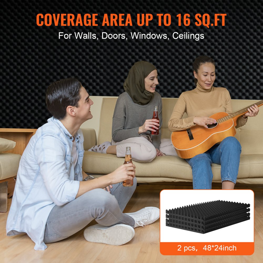 Bostome Acoustic Foam Panels in egg shape, 48x24x2 inches, designed for sound absorption.