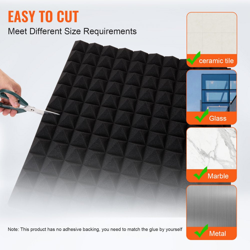 Four pyramid-shaped acoustic foam panels in gray, measuring 48x24x2 inches each.