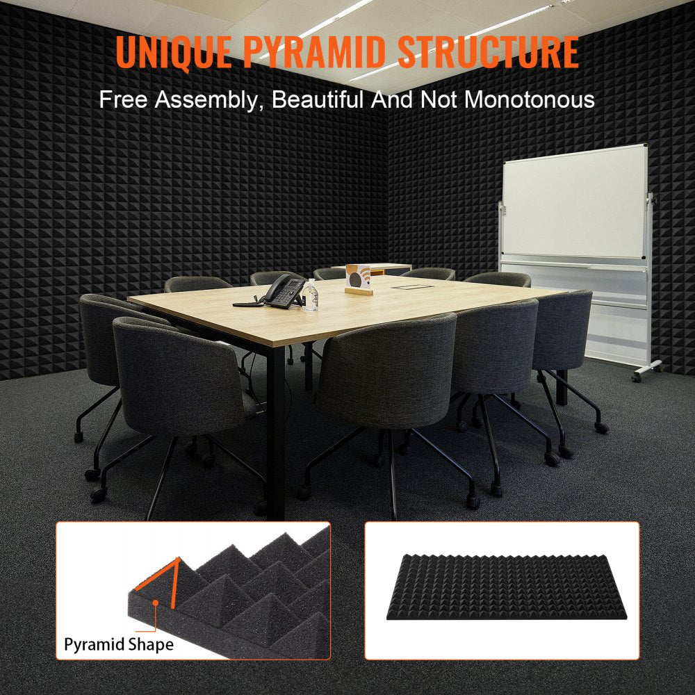 Bostome Acoustic Foam Panels in a 4-pack, pyramid design, 48x24x2 inches, for soundproofing.