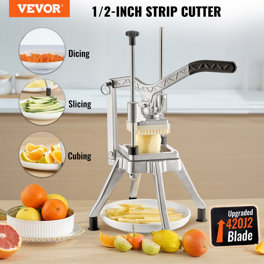 Commercial Vegetable Fruit Chopper 1/2″ Blade Heavy Duty Professional Food Dicer Kattex French Fry Cutter Onion Slicer Stainless Steel for Tomato Peppers Potato Mushroom, Sliver