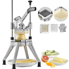Commercial Vegetable Fruit Chopper 3/8″ Blade Heavy Duty Professional Food Dicer Kattex French Fry Cutter Onion Slicer Stainless Steel for Tomato Peppers Potato Mushroom, Sliver
