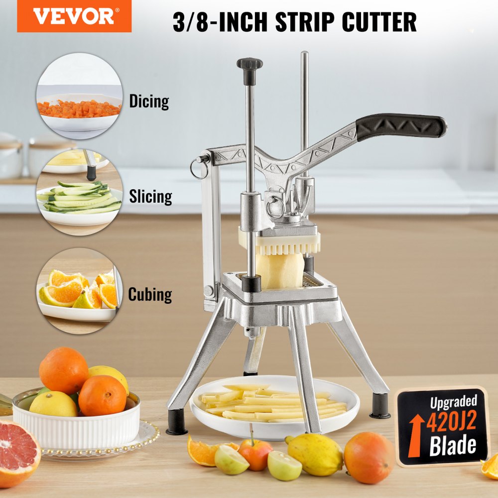 Commercial Vegetable Fruit Chopper 3/8″ Blade Heavy Duty Professional Food Dicer Kattex French Fry Cutter Onion Slicer Stainless Steel for Tomato Peppers Potato Mushroom, Sliver