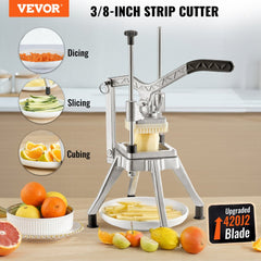 Commercial Vegetable Fruit Chopper 3/8″ Blade Heavy Duty Professional Food Dicer Kattex French Fry Cutter Onion Slicer Stainless Steel for Tomato Peppers Potato Mushroom, Sliver