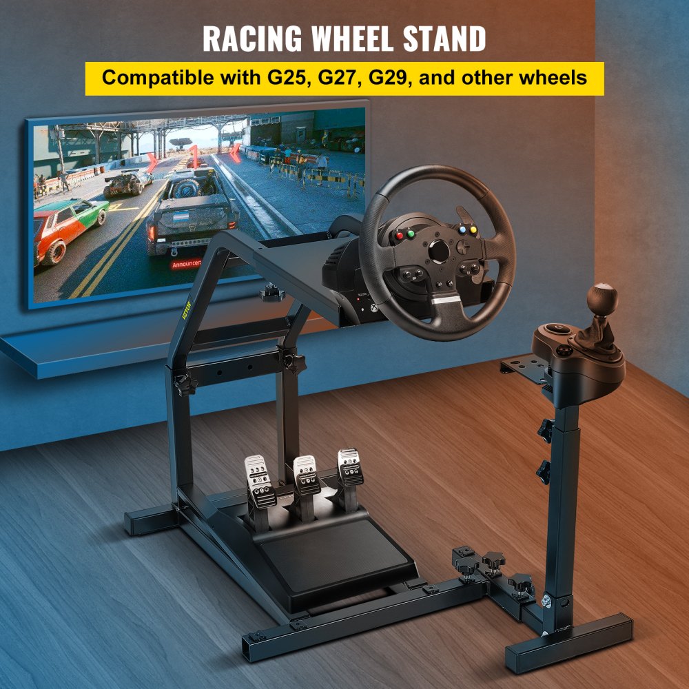 Racing Simulator Cockpit Height Adjustable Racing Wheel Stand with fit for Logitech G25, G27, G29, G920 Racing Wheel and Pedals Not Included