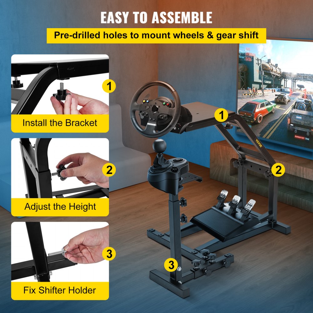 Racing Simulator Cockpit Height Adjustable Racing Wheel Stand with fit for Logitech G25, G27, G29, G920 Racing Wheel and Pedals Not Included