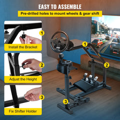 Racing Simulator Cockpit Height Adjustable Racing Wheel Stand with fit for Logitech G25, G27, G29, G920 Racing Wheel and Pedals Not Included