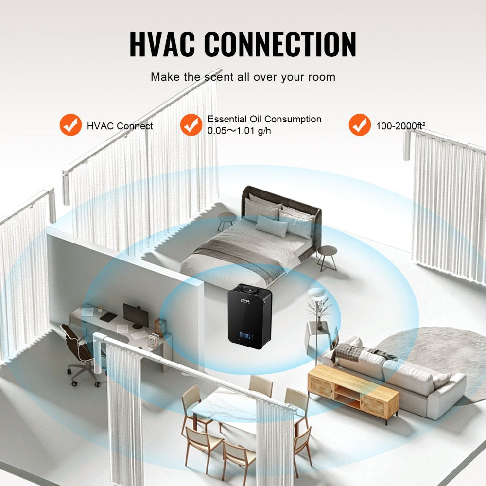 Upgrade HVAC Scent Diffuser, Smart Scent Air Machine for Home, 180ML with Cold Air Technology, Waterless Essential Oil Diffuser, Cover Up to 2000 Sq.Ft for Living Room, Office, Spa, Hotel