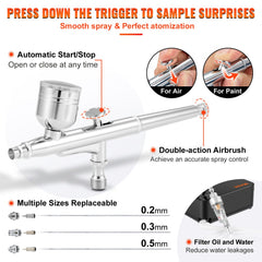 Bostome Portable Airbrush Kit with compressor, featuring dual-action control and adjustable spray modes.