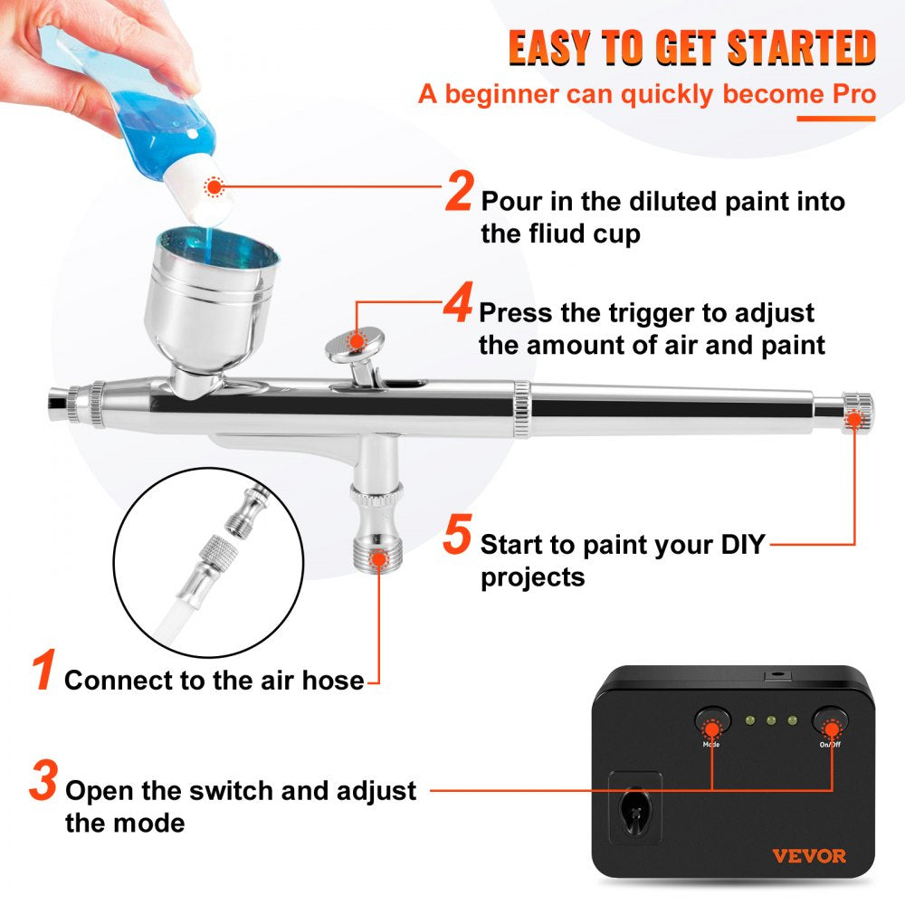 Bostome Portable Airbrush Kit with compressor, featuring dual-action control and adjustable spray modes.