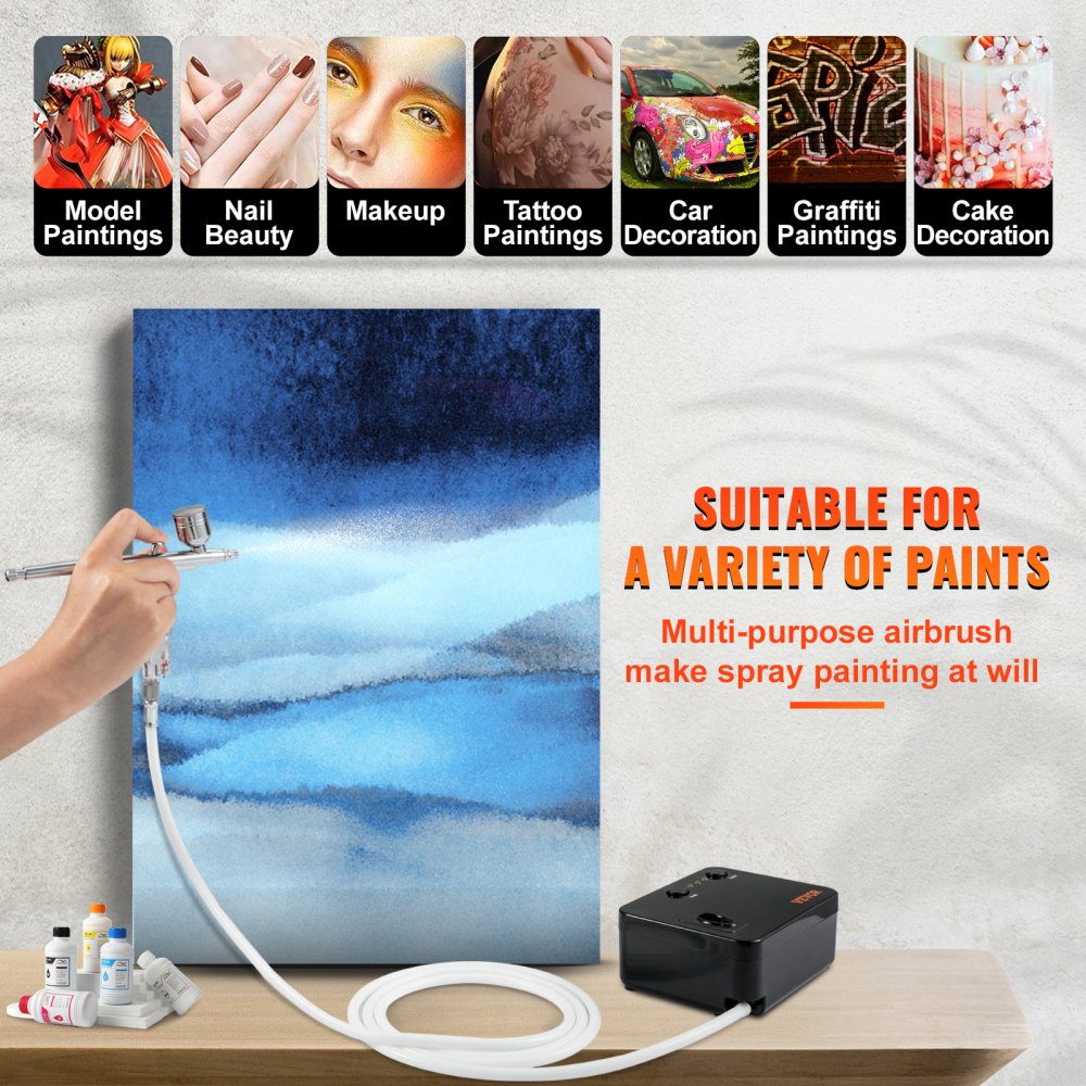Bostome Portable Airbrush Kit with compressor, featuring dual-action control and adjustable spray modes.
