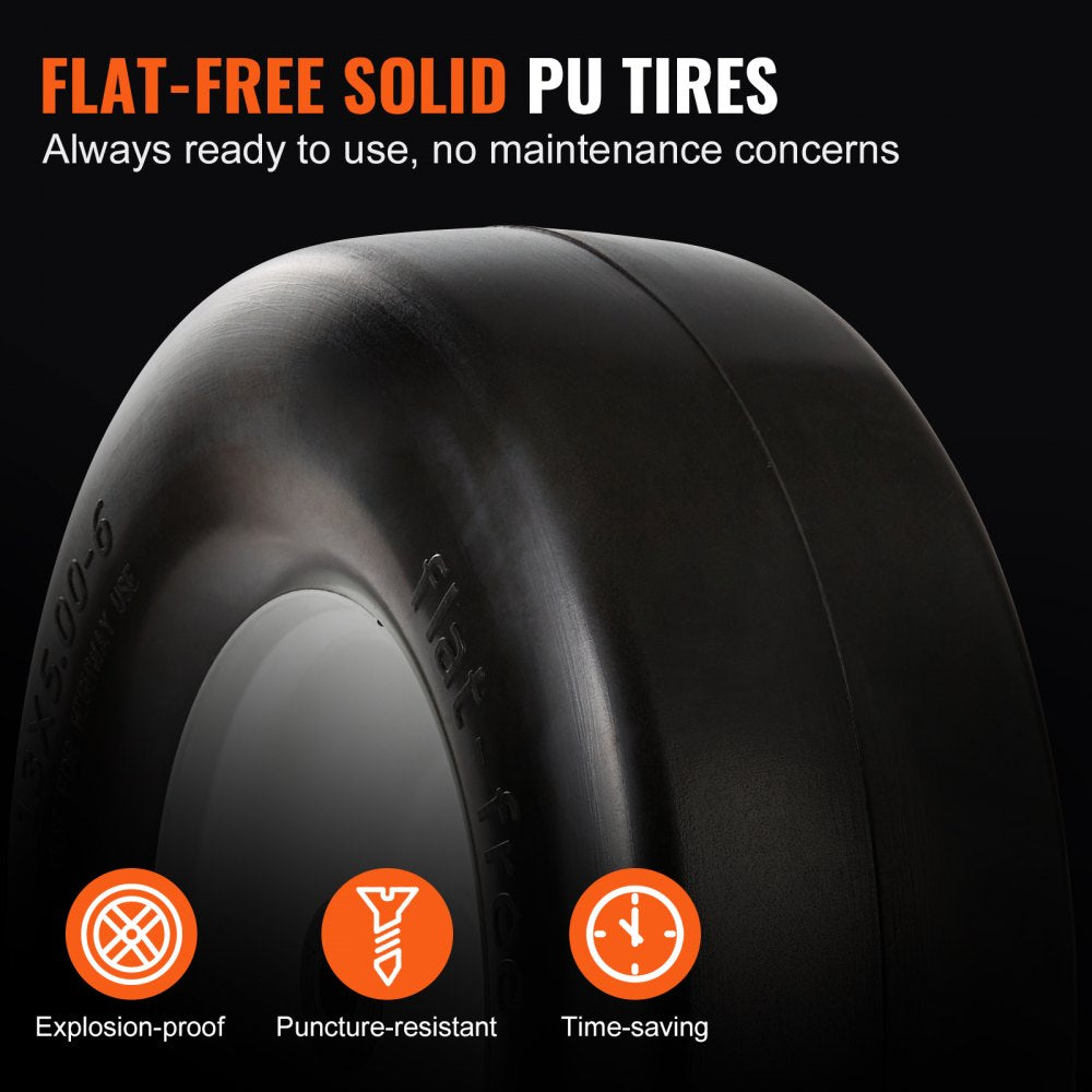 Lawn Mower Tires with Rim, 13x5-6" Tubeless Tractor Tires, 2-Pack Tire and Wheel Assembly, Flat-free PU Tires, 3.25"-5.9" Centered Hub, 3/4" Bushing Size, 20 PCS Adapter for Lawn Mowers Tractors