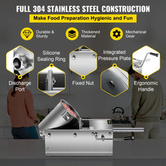Horizontal Sausage Stuffer 3L/ 7Lbs Manual Sausage Maker With 5 Filling Nozzles Sausage Stuffing Machine For Home & Commercial Use Stainless Steel