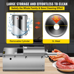 Horizontal Sausage Stuffer 3L/ 7Lbs Manual Sausage Maker With 5 Filling Nozzles Sausage Stuffing Machine For Home & Commercial Use Stainless Steel