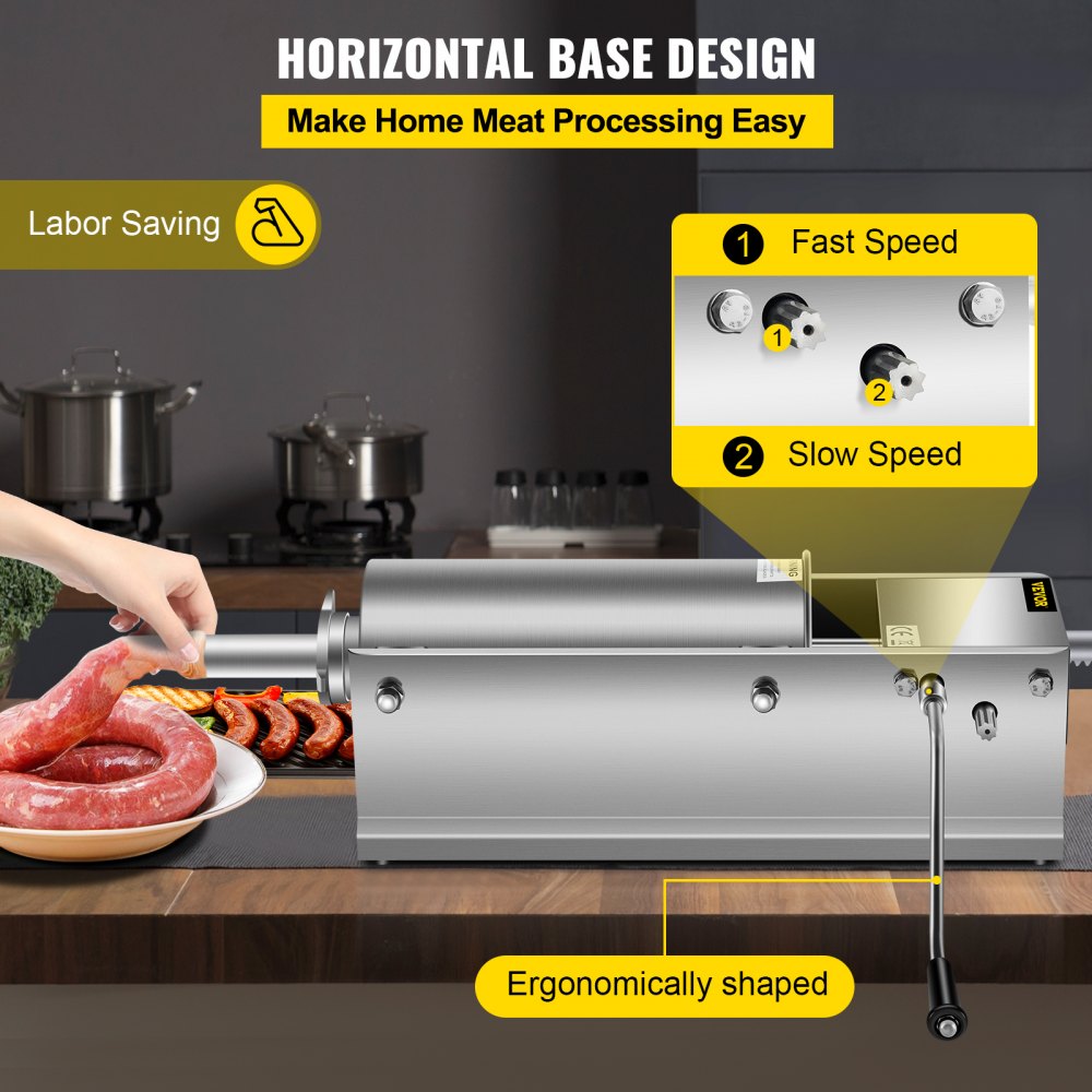 Horizontal Sausage Stuffer 5L/11Lbs Manual Sausage Maker With 5 Filling Nozzles Sausage Stuffing Machine For Home & Commercial Use Stainless Steel