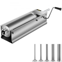 Horizontal Sausage Stuffer 7L/15Lbs Manual Sausage Maker With 5 Filling Nozzles Sausage Stuffing Machine For Home & Commercial Use Stainless Steel