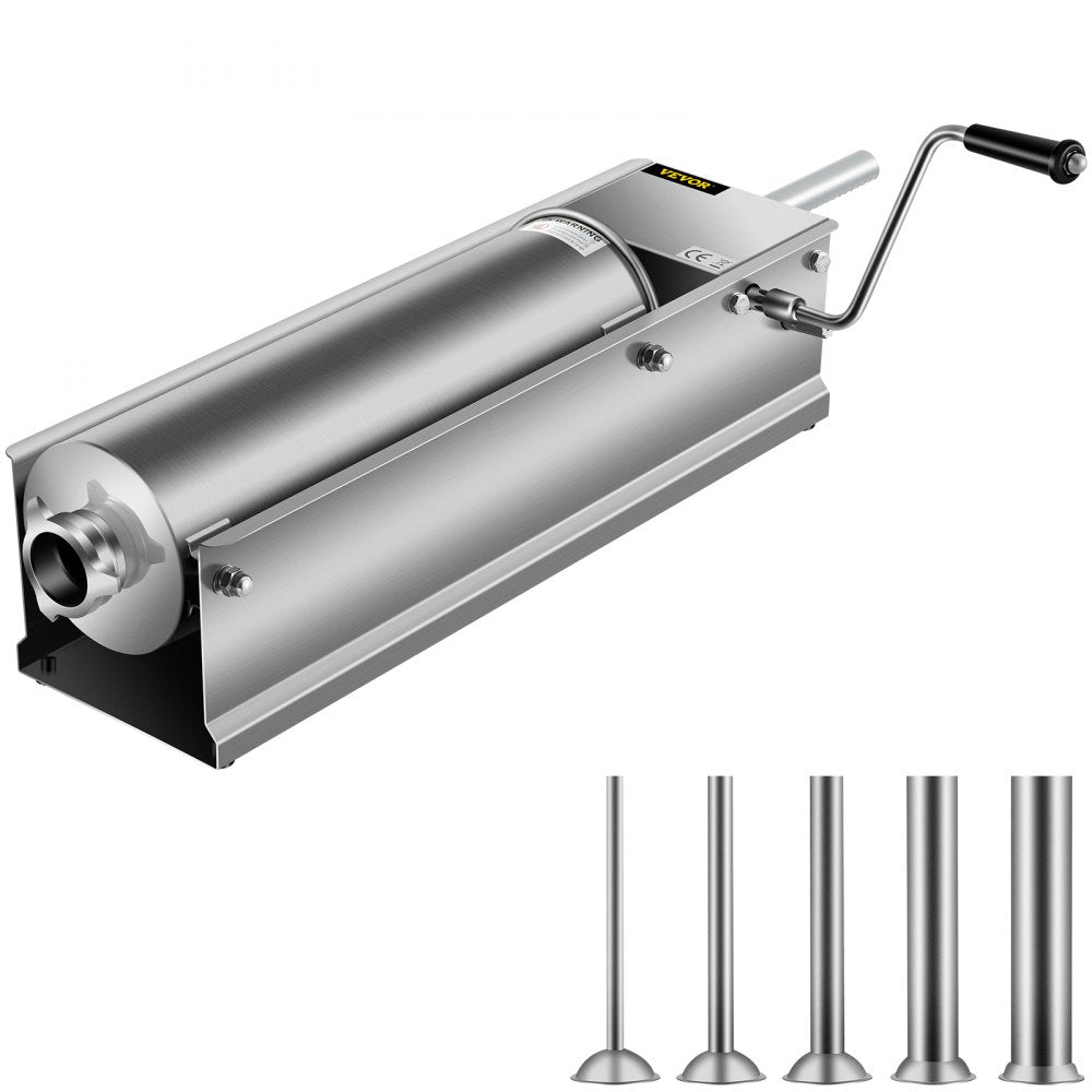 Horizontal Sausage Stuffer 7L/15Lbs Manual Sausage Maker With 5 Filling Nozzles Sausage Stuffing Machine For Home & Commercial Use Stainless Steel