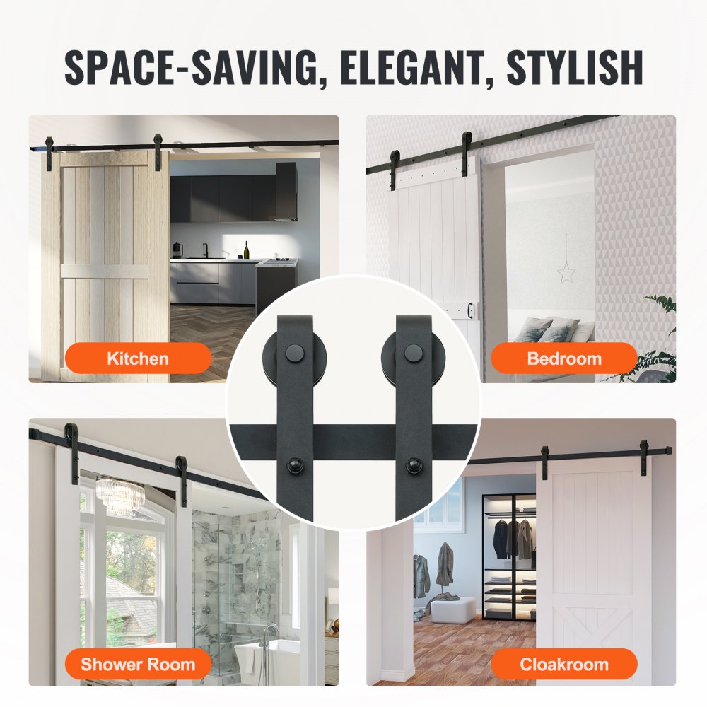 10FT Sliding Barn Door Hardware Kit, 330LBS Loading Heavy Duty Barn Door Track Kit for Single Door, Fit 4.6-5.2FT Wide and 1.3"-1.8" Thick Door Panel, with Smooth & Silent Pulley (J Shape)