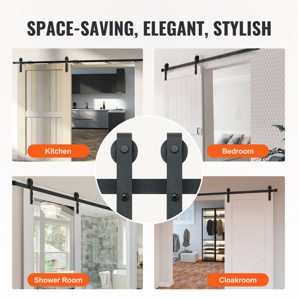 8FT Sliding Barn Door Hardware Kit, 330LBS Loading Heavy Duty Barn Door Track Kit for Single Door, Fit 3.7-4.3FT Wide and 1.3"-1.8" Thick Door Panel, with Smooth & Silent Pulley (J Shape)