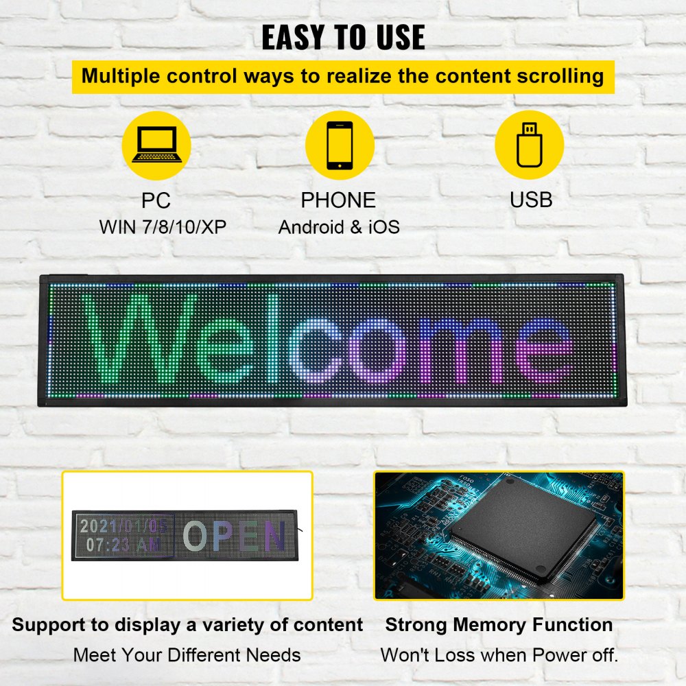 LED Scrolling Sign, 40" x 9" WiFi & USB Control, Full Color P6 Programmable Display, Indoor High Resolution Message Board, High Brightness Electronic Sign, Perfect Solution for Advertising