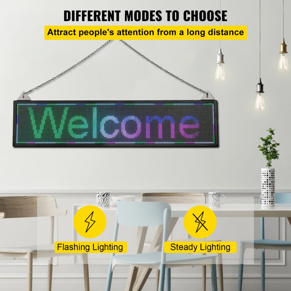 LED Scrolling Sign, 40" x 9" WiFi & USB Control, Full Color P6 Programmable Display, Indoor High Resolution Message Board, High Brightness Electronic Sign, Perfect Solution for Advertising