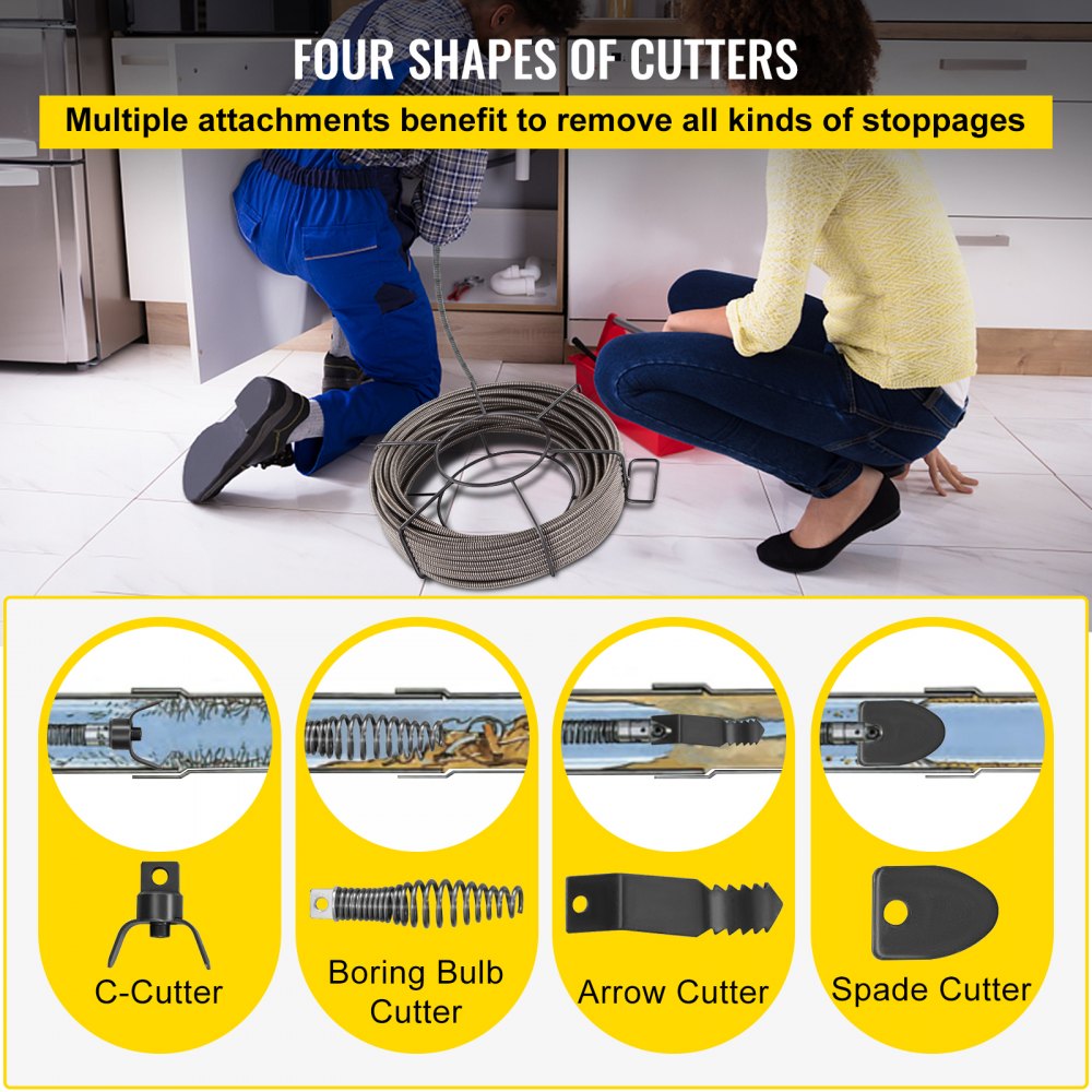 Bostome 100ft x 1/2in solid core drain cleaning cable made of durable 65MN steel.